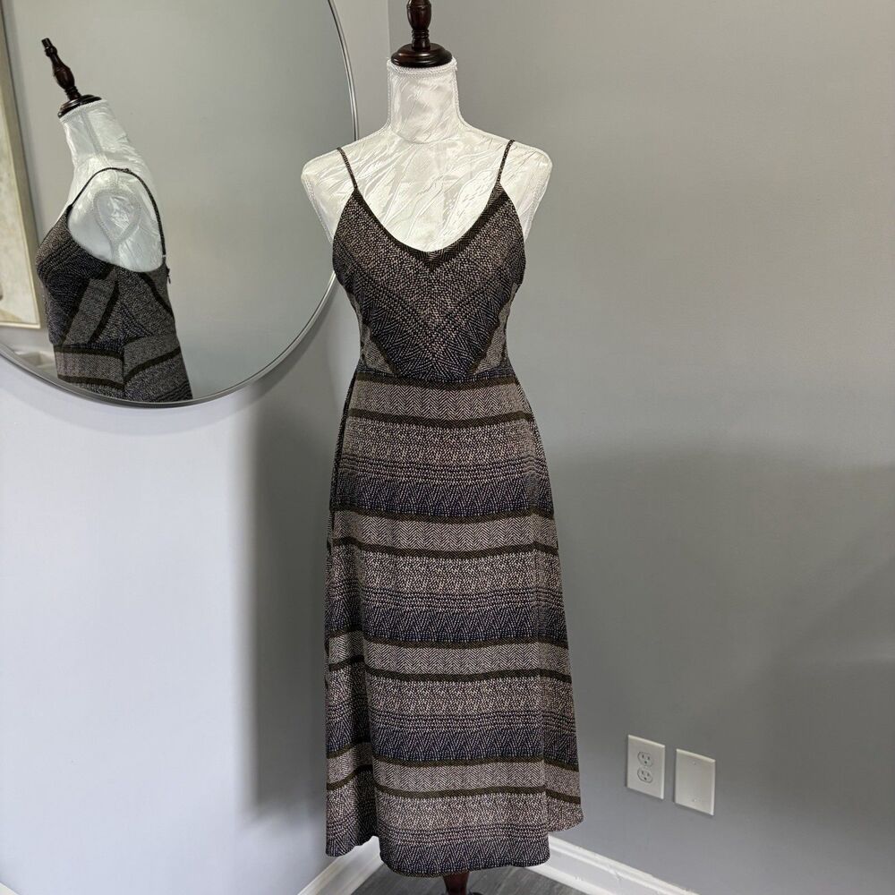 Boho Chevron Geometric Midi Dress Women Size 6 Spaghetti Strap A-Line Summer